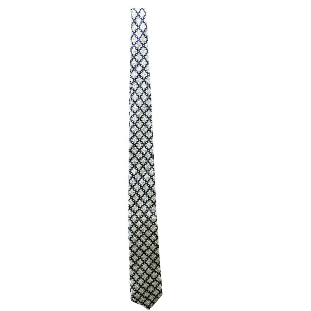 NWT Tommy Hilfiger Silk Tie Mens Blue Beige Geometric Floral Print MSRP $69‎
